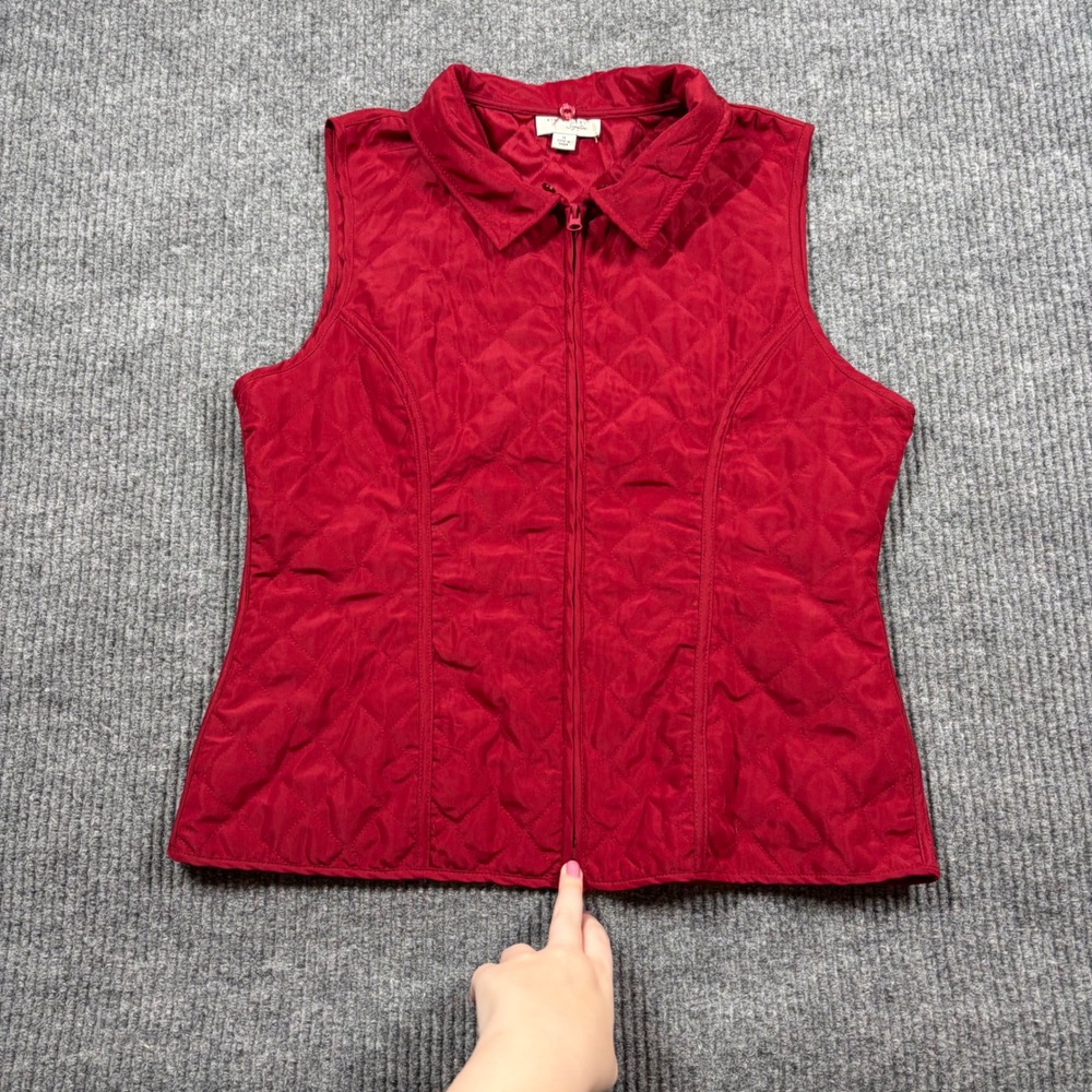 Kim Rogers Signature Vest Womens M Red Quilted Zip Front Outdoor Casual